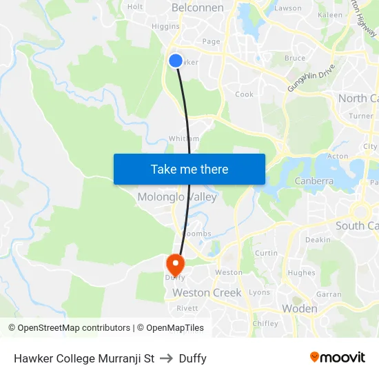 Hawker College Murranji St to Duffy map