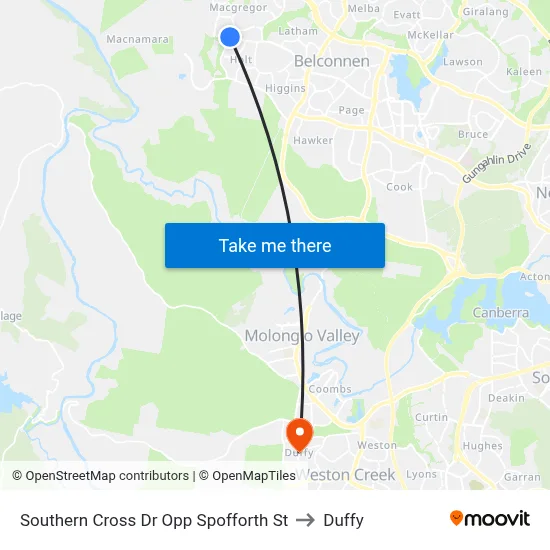 Southern Cross Dr Opp Spofforth St to Duffy map