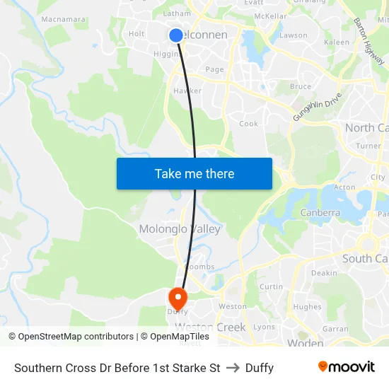 Southern Cross Dr Before 1st Starke St to Duffy map