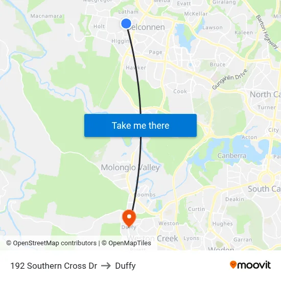 192 Southern Cross Dr to Duffy map