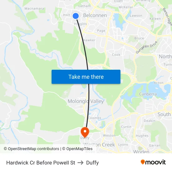Hardwick Cr Before Powell St to Duffy map