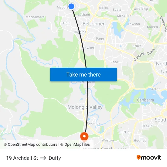 19 Archdall St to Duffy map