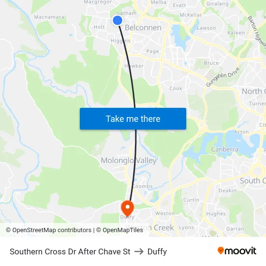 Southern Cross Dr After Chave St to Duffy map