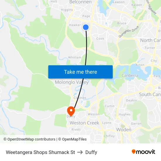 Weetangera Shops Shumack St to Duffy map