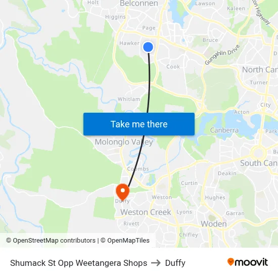 Shumack St Opp Weetangera Shops to Duffy map