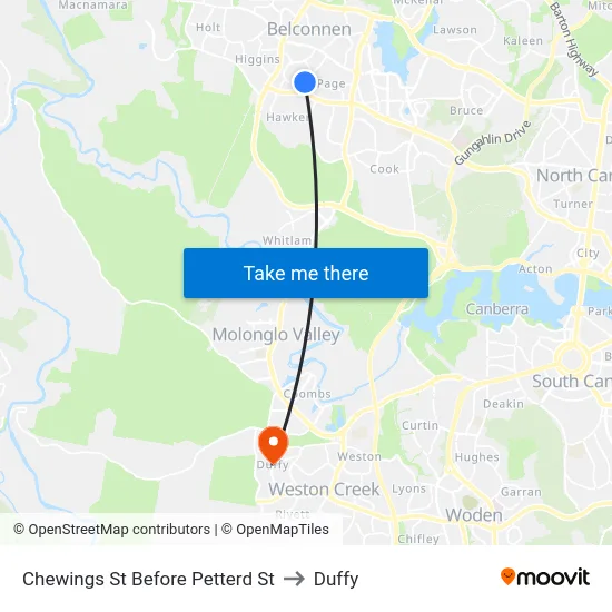 Chewings St Before Petterd St to Duffy map