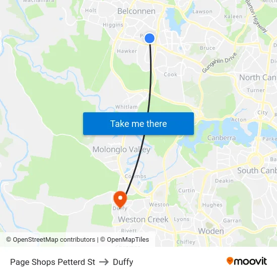 Page Shops Petterd St to Duffy map