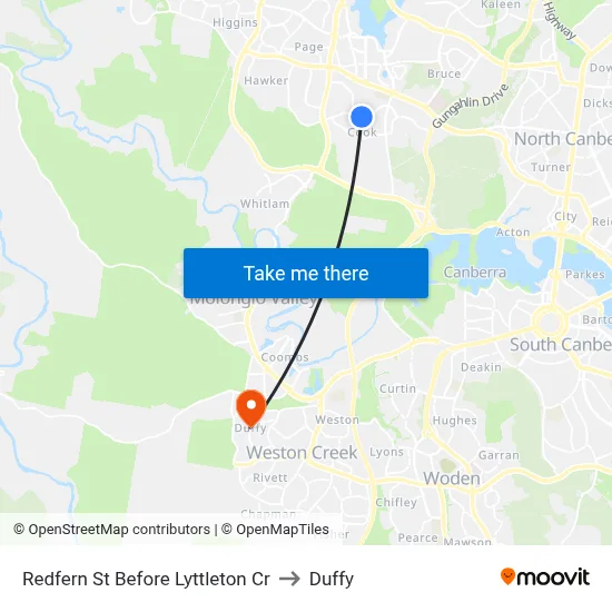 Redfern St Before Lyttleton Cr to Duffy map