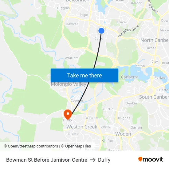 Bowman St Before Jamison Centre to Duffy map