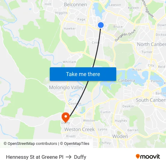 Hennessy St at Greene Pl to Duffy map