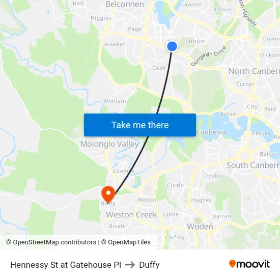 Hennessy St at Gatehouse Pl to Duffy map