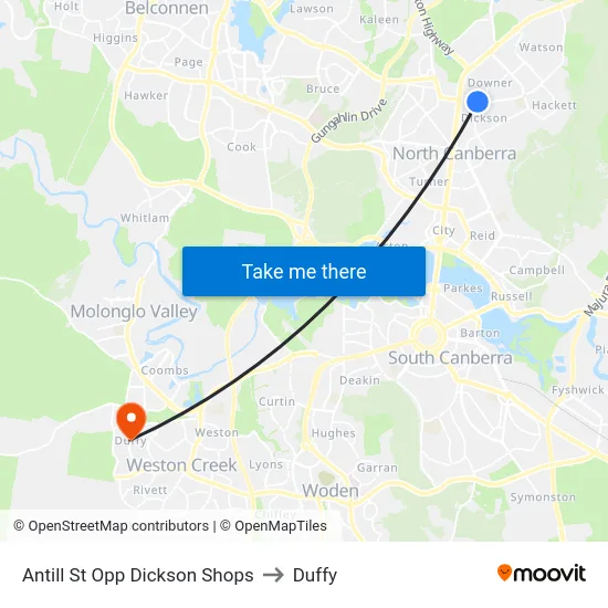 Antill St Opp Dickson Shops to Duffy map