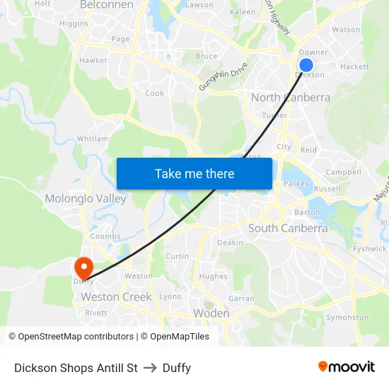 Dickson Shops Antill St to Duffy map
