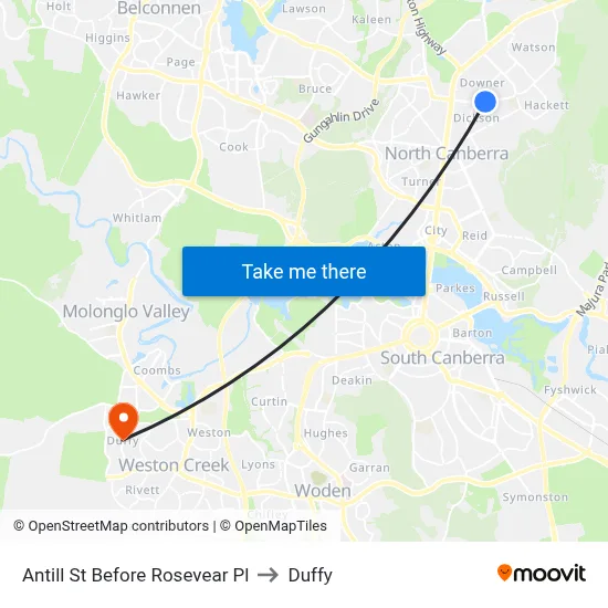 Antill St Before Rosevear Pl to Duffy map