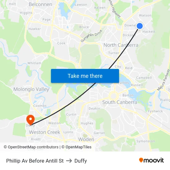 Phillip Av Before Antill St to Duffy map