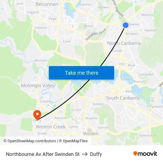 Northbourne Av After Swinden St to Duffy map
