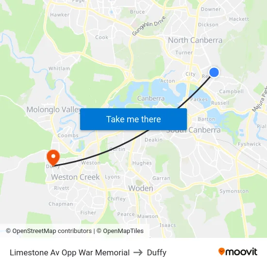 Limestone Av Opp War Memorial to Duffy map