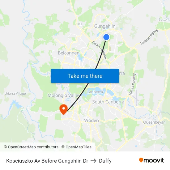 Kosciuszko Av Before Gungahlin Dr to Duffy map