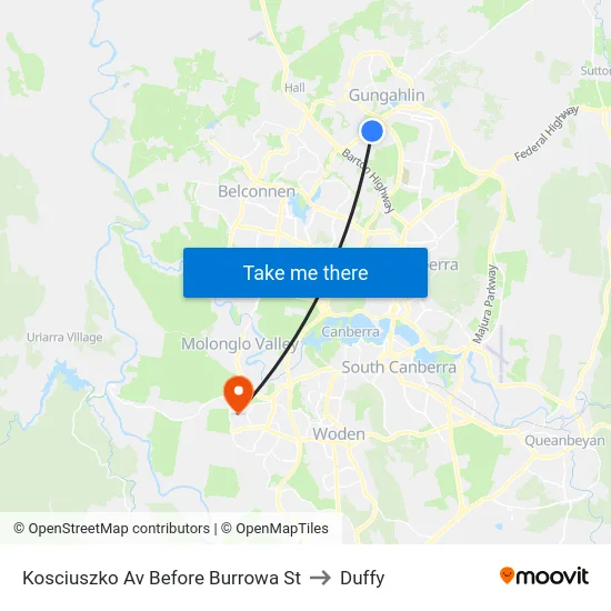 Kosciuszko Av Before Burrowa St to Duffy map