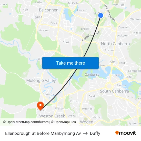 Ellenborough St Before Maribyrnong Av to Duffy map