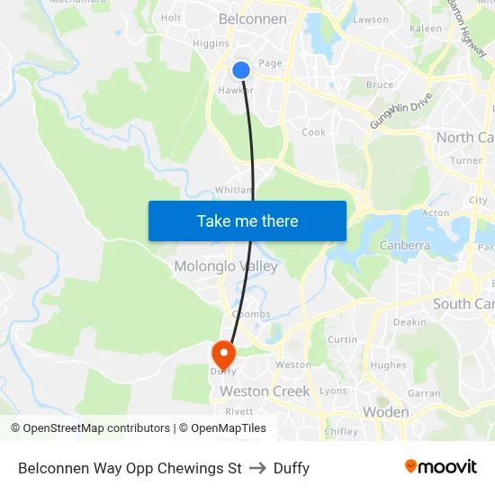 Belconnen Way Opp Chewings St to Duffy map