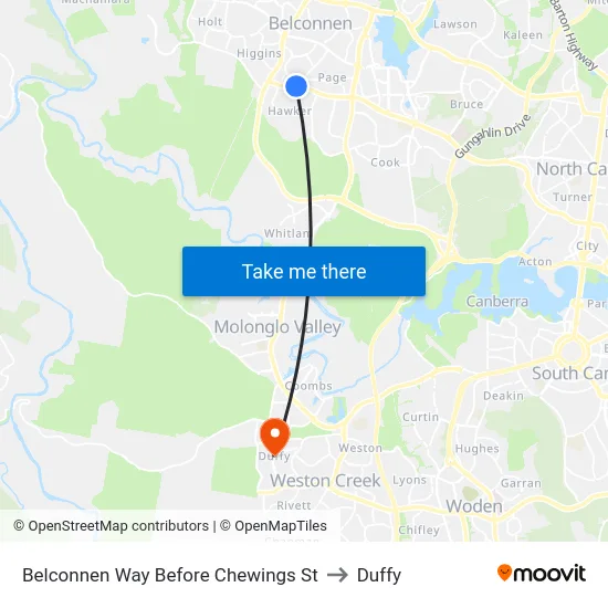 Belconnen Way Before Chewings St to Duffy map