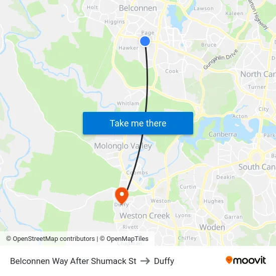 Belconnen Way After Shumack St to Duffy map