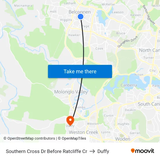 Southern Cross Dr Before Ratcliffe Cr to Duffy map