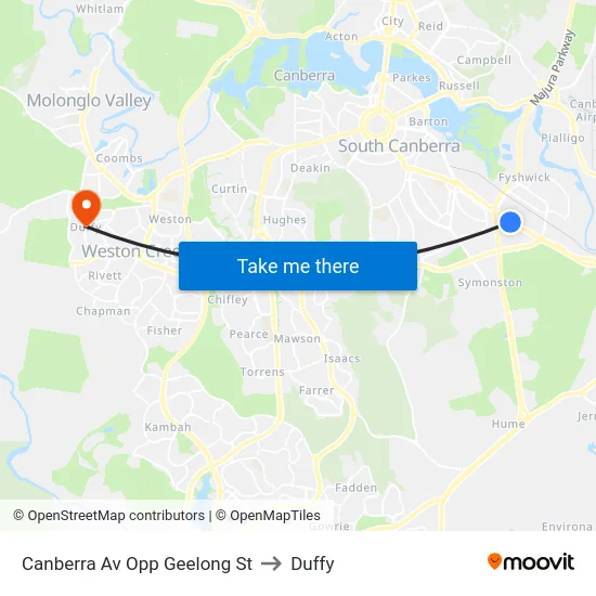 Canberra Av Opp Geelong St to Duffy map