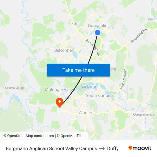 Burgmann Anglican School Valley Campus to Duffy map