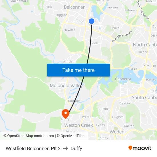 Westfield Belconnen Plt 2 to Duffy map