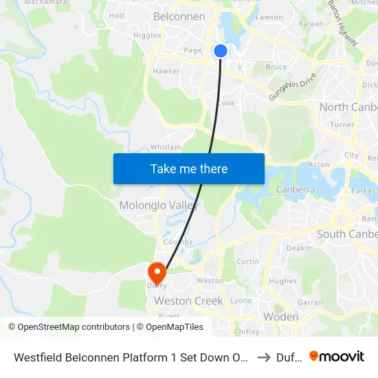 Westfield Belconnen Platform 1 Set Down Only to Duffy map