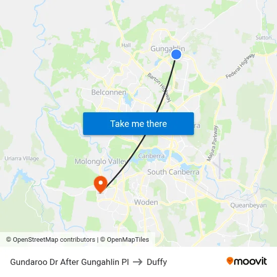 Gundaroo Dr After Gungahlin Pl to Duffy map