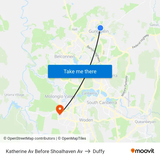 Katherine Av Before Shoalhaven Av to Duffy map