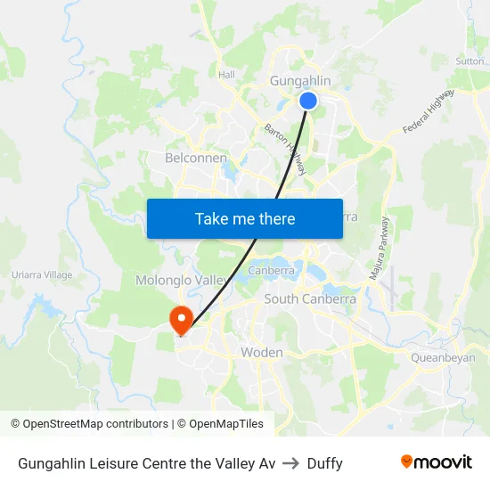Gungahlin Leisure Centre the Valley Av to Duffy map