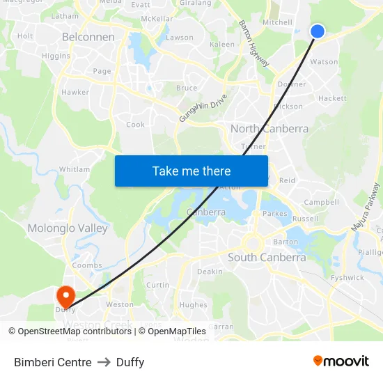 Bimberi Centre to Duffy map