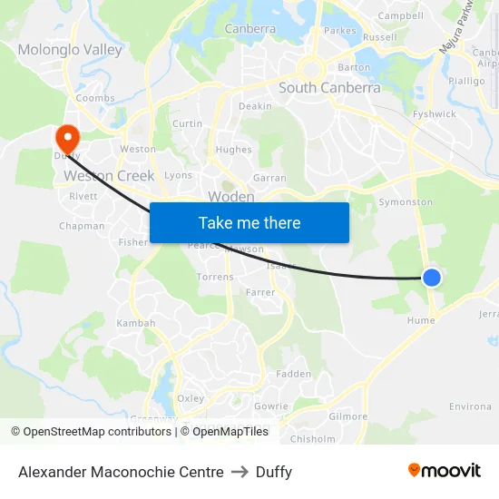 Alexander Maconochie Centre to Duffy map