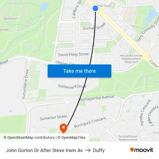 John Gorton Dr After Steve Irwin Av to Duffy map