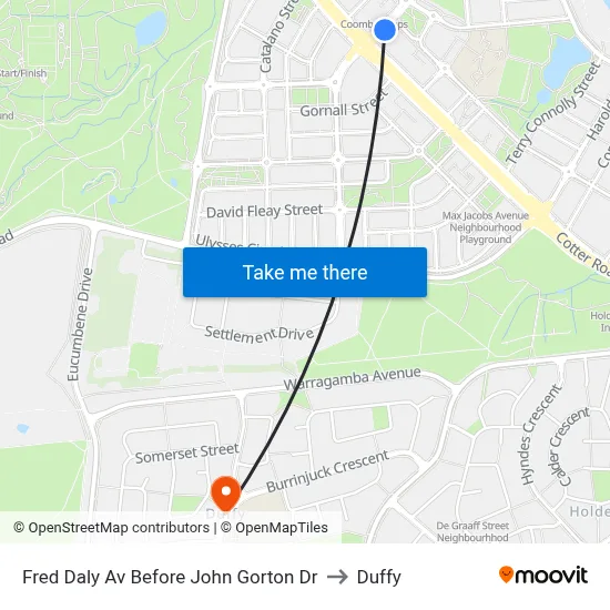 Fred Daly Av Before John Gorton Dr to Duffy map