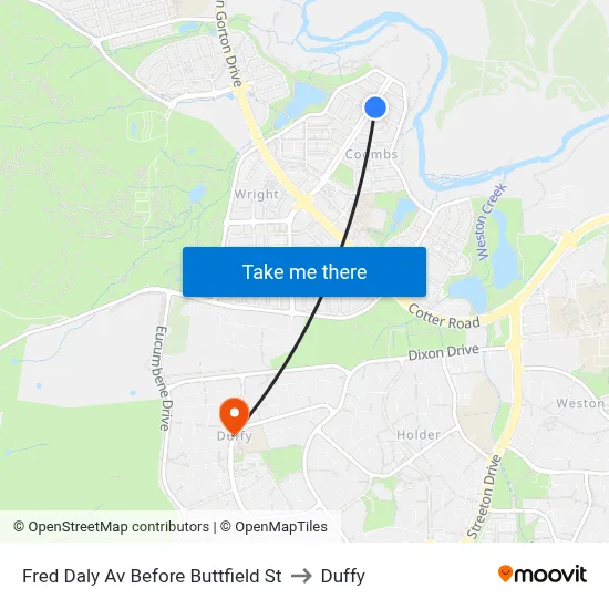 Fred Daly Av Before Buttfield St to Duffy map