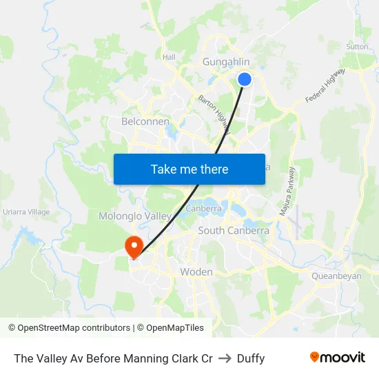 The Valley Av Before Manning Clark Cr to Duffy map