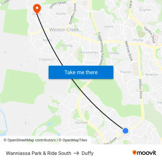 Wanniassa Park & Ride South to Duffy map