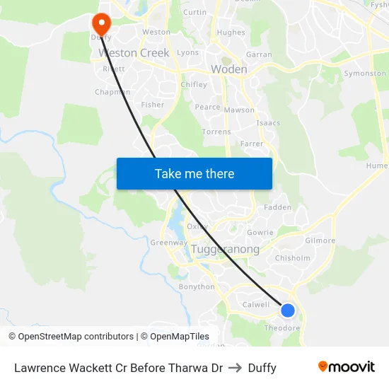 Lawrence Wackett Cr Before Tharwa Dr to Duffy map
