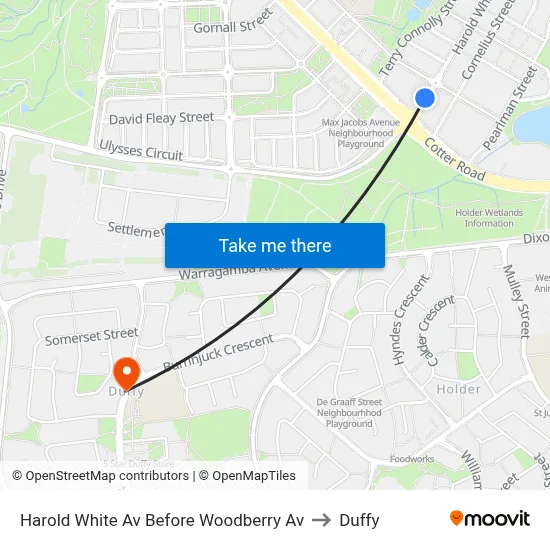Harold White Av Before Woodberry Av to Duffy map