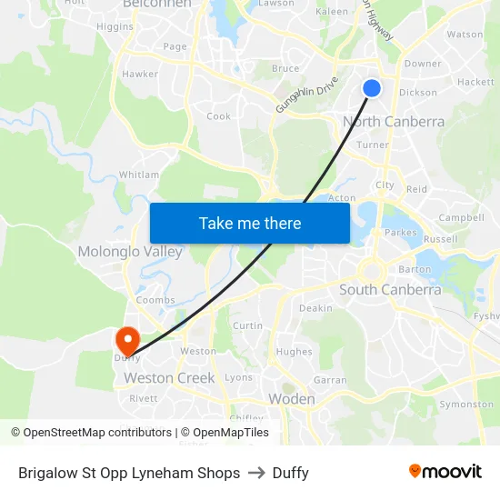 Brigalow St Opp Lyneham Shops to Duffy map