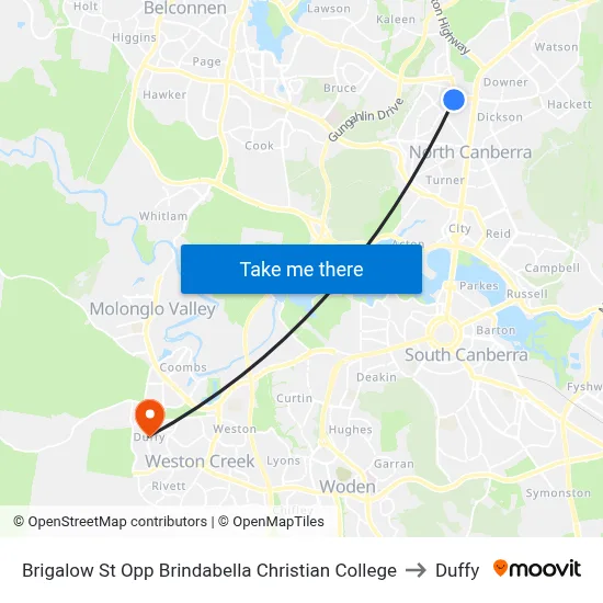 Brigalow St Opp Brindabella Christian College to Duffy map