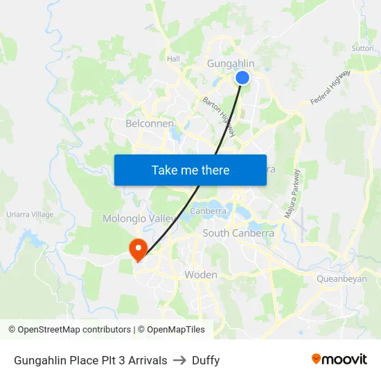 Gungahlin Place Plt 3 Arrivals to Duffy map