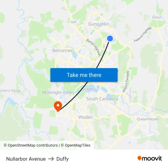 Nullarbor Avenue to Duffy map
