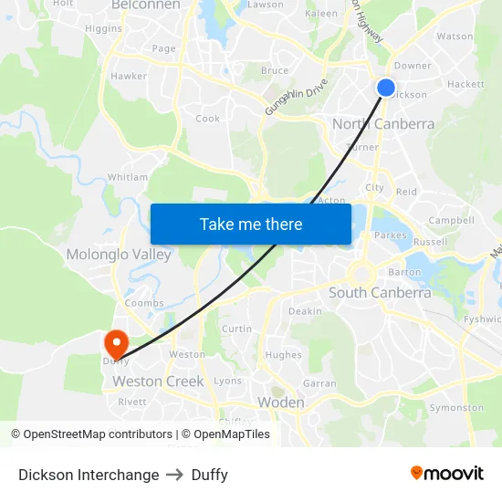 Dickson Interchange to Duffy map