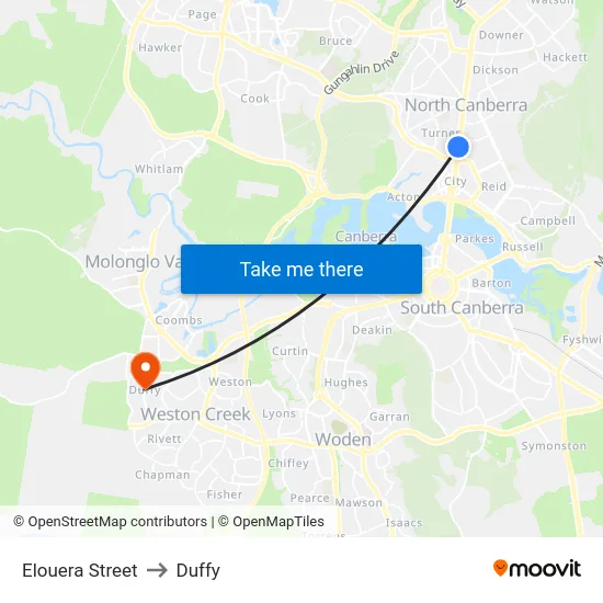 Elouera Street to Duffy map